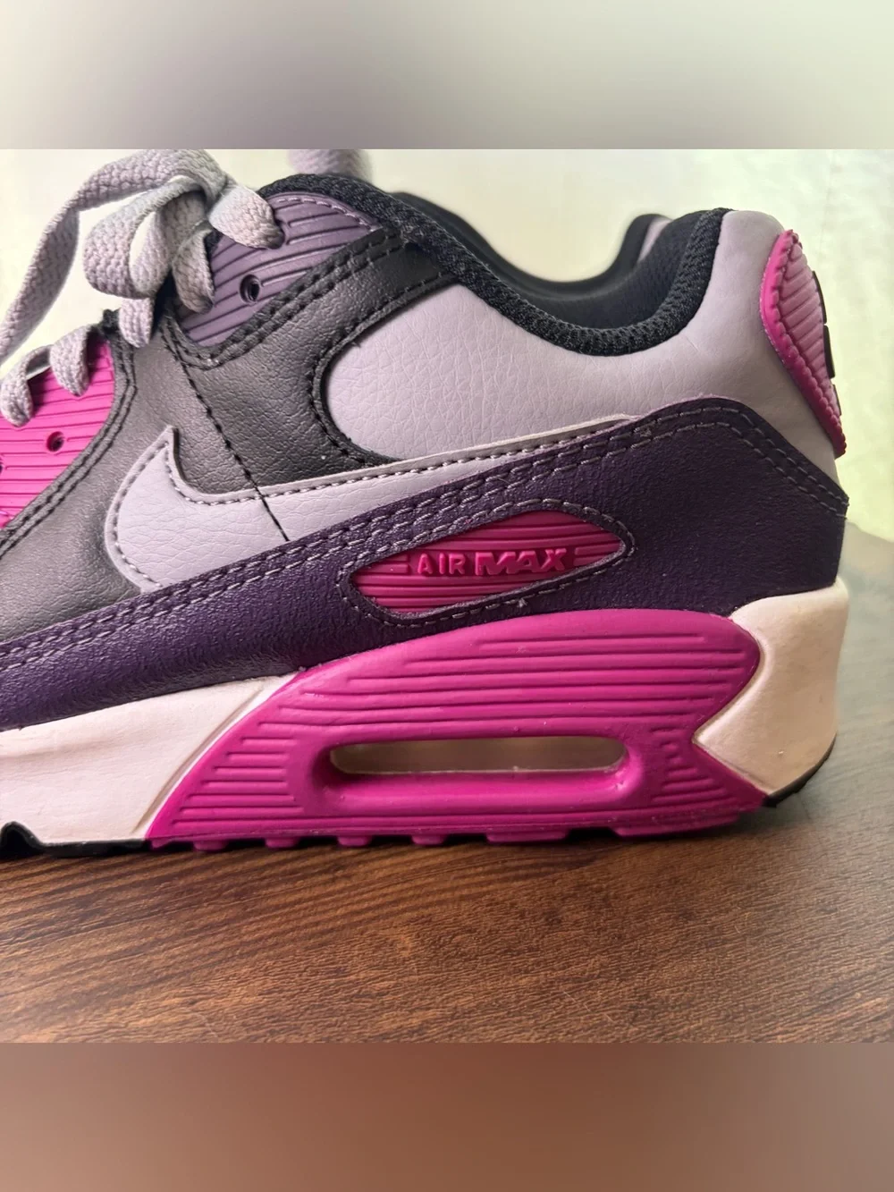Nike Air Max 90 GS US 5Y Grey Purple Pink Sneakers HF6358-003 Excellent